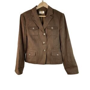 Talbots Petites 10P Chocolate Brown Faux Suede 3 Button Blazer Jacket *